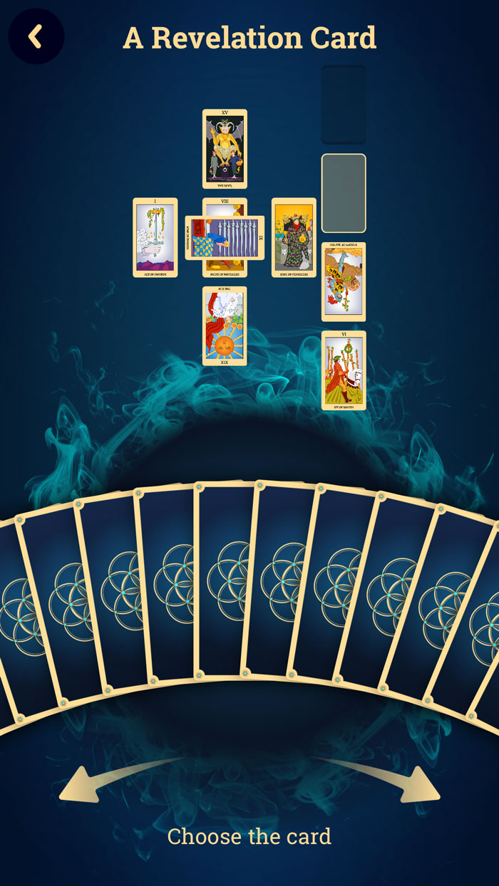 An illustration of a classic tarot reading in progress