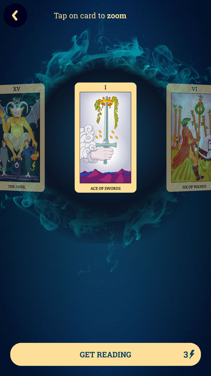An illustration of a classic tarot reading in progress